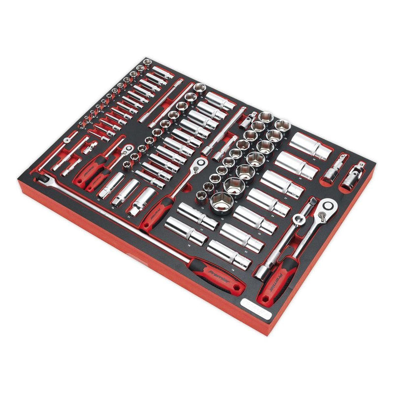 Sealey Tool Tray with Socket Set 91pc 1/4" 3/8" & 1/2"Sq Drive TBTP02 Sealey  - Town Parts