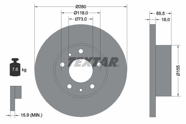 Textar 1 x Solid 280mm Brake Disc 92073703