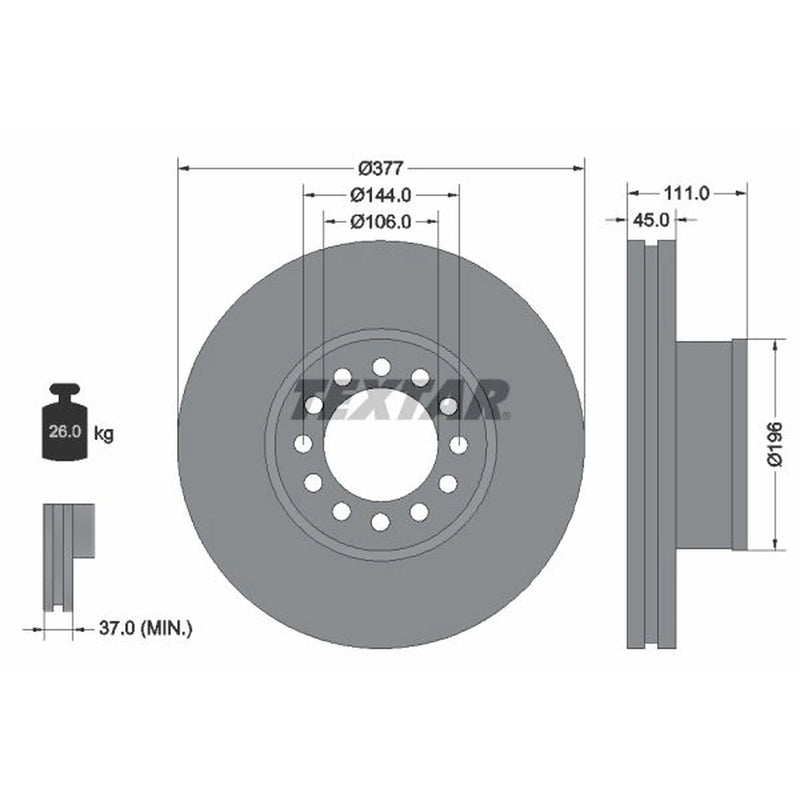 Textar 2 x Internally Vented Rear Brake Discs 93191200-x2