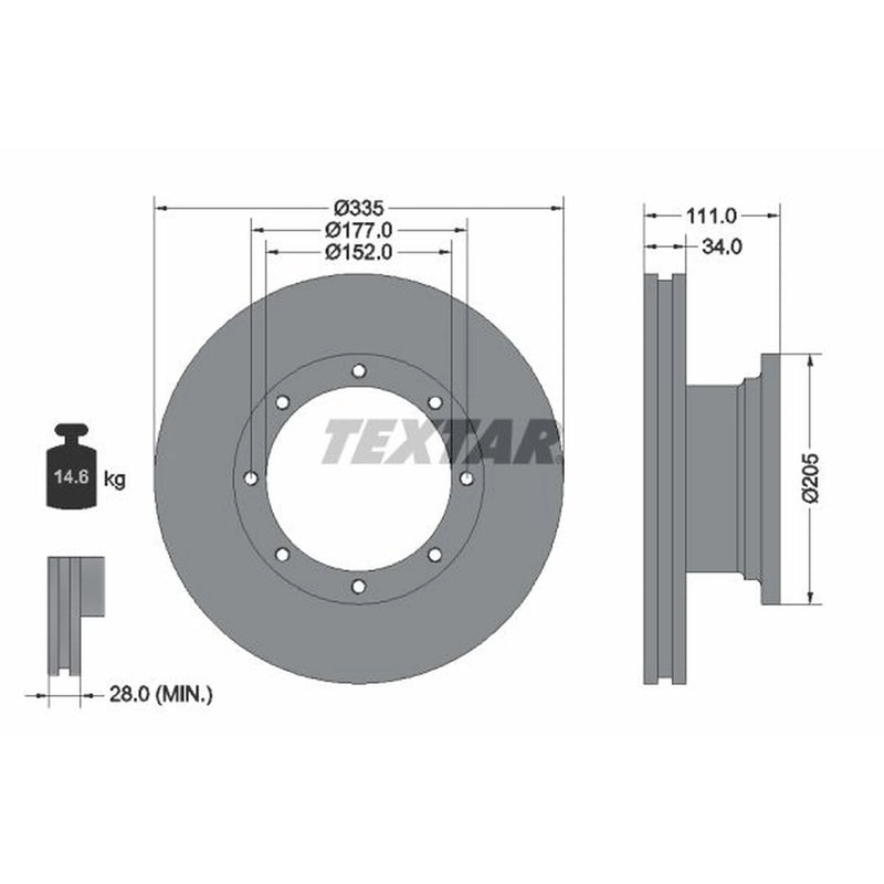Textar 2 x Internally Vented Rear Brake Discs 93102400-x2
