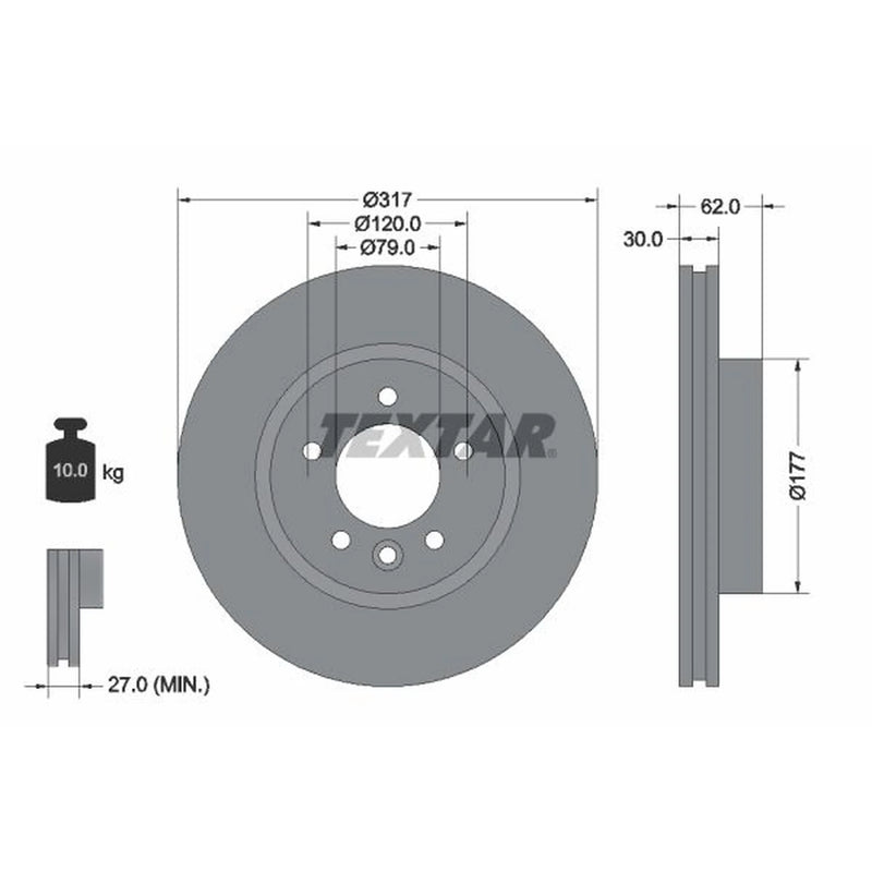 Textar 2 x Vented Front Brake Discs 92134505-x2