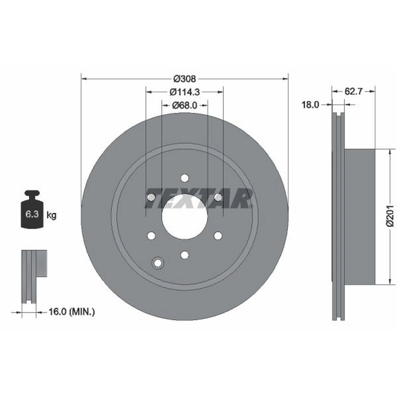 Textar 2 x Vented Rear Brake Discs 92181603-x2