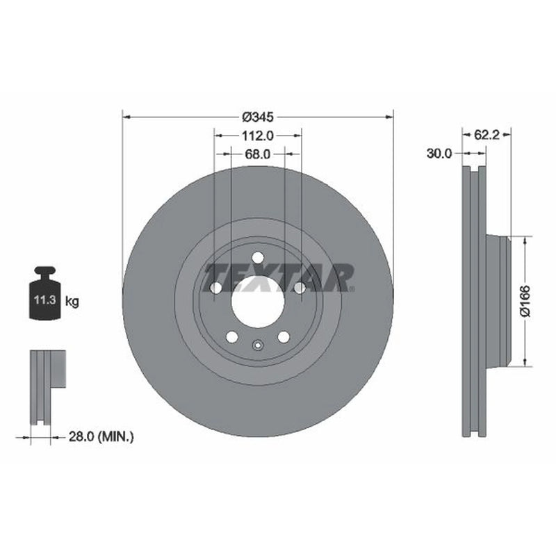 Textar 2 x Vented Front Brake Discs 92294305