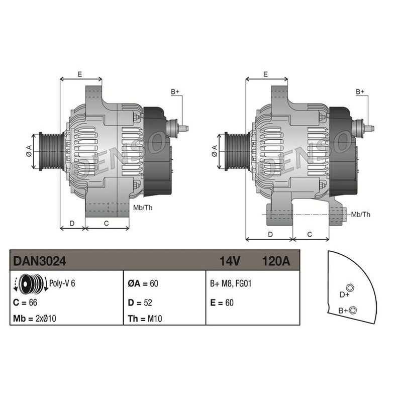 Denso Car Alternator 12V fits Citroën Relay I 2000-2002 2.8