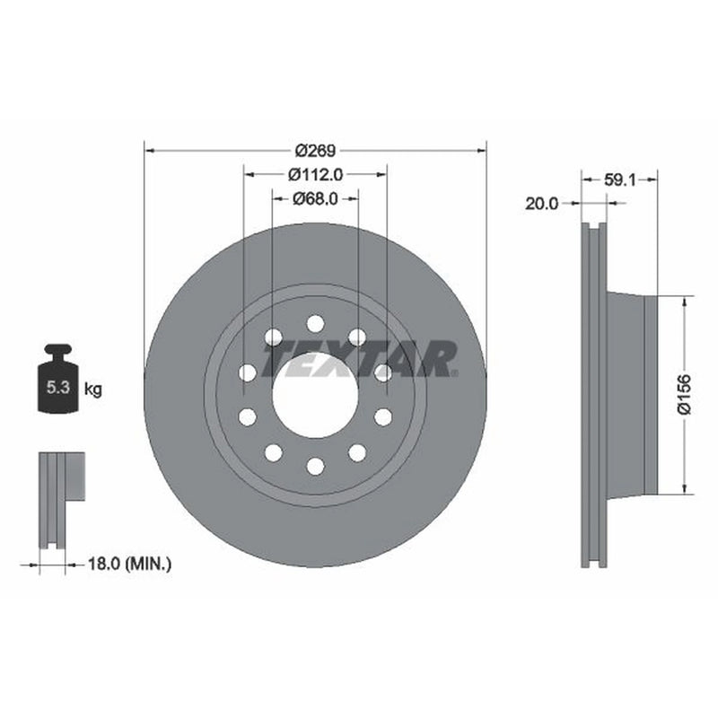 Textar 2 x Externally Vented Rear Brake Discs 92068400-x2