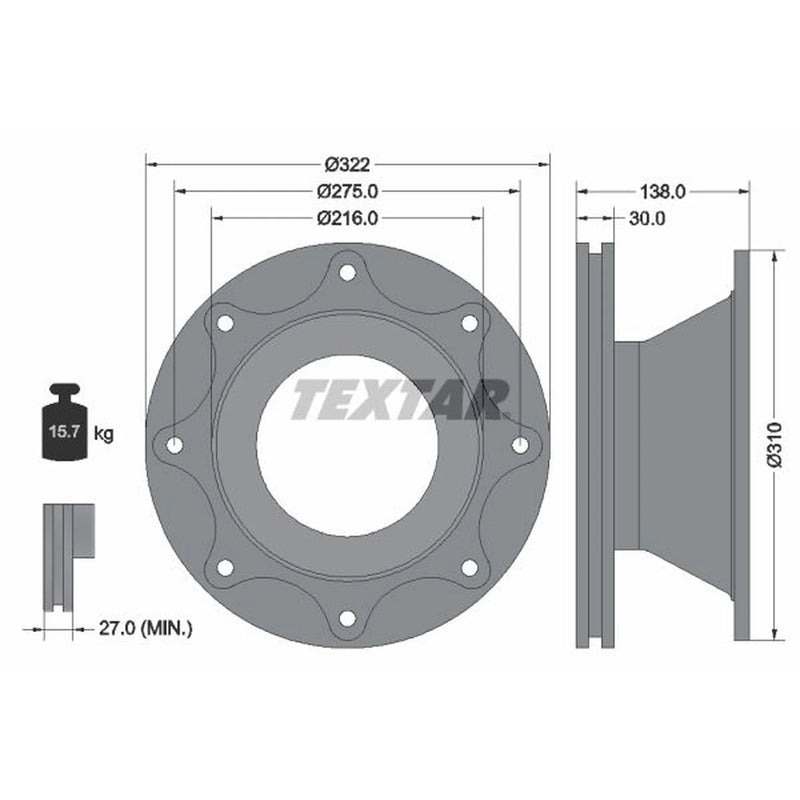 Textar 2 x Internally Vented Rear Brake Discs 93086500-x2
