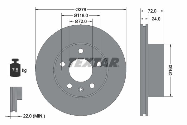 Textar 1 x Vented 278mm Brake Disc 93191100