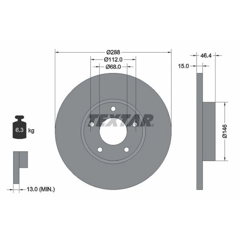 Textar 2 x Solid Front Brake Discs 92057405-x2