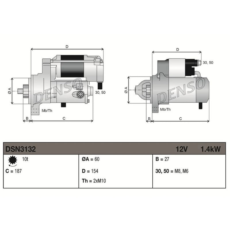 Denso Starter Motor 12V 1.4kW 10 Teeth fits Mercedes-Benz C-Class 2000-2014