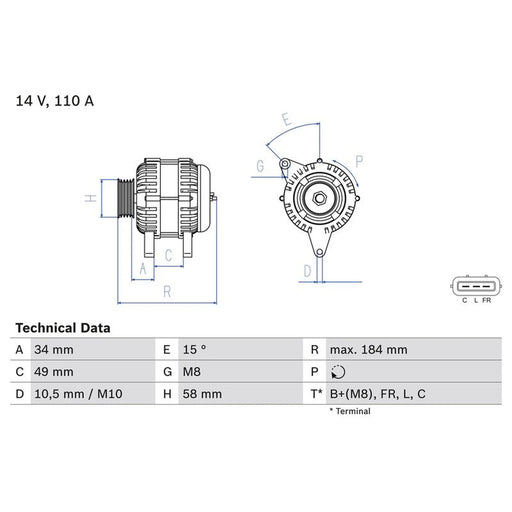 Bosch Car Alternator 12V 0 986 083 640