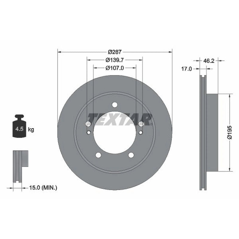 Textar 2 x Front Brake Discs 92076400-x2