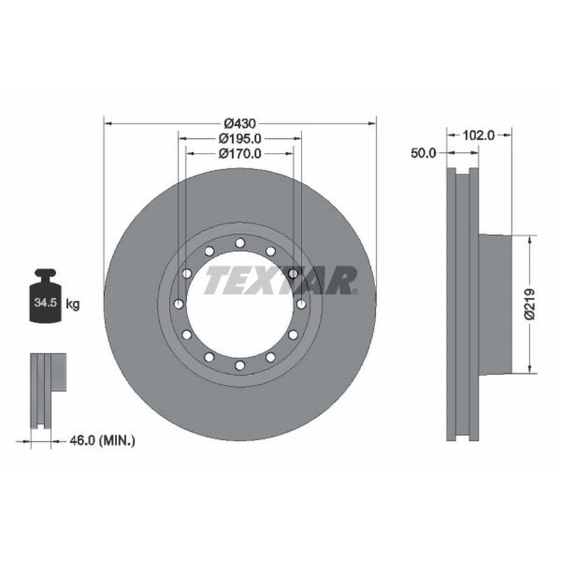 Textar 2 x Internally Vented Front Brake Discs 93085200-x2