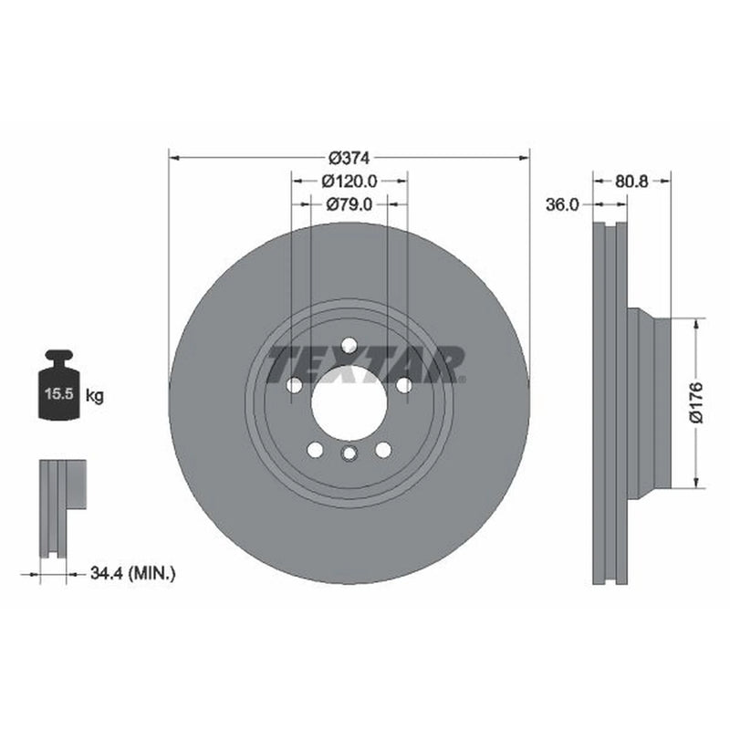 Textar 2 x Vented Front Brake Discs 92123003