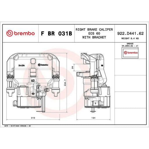 Brembo Brake Caliper Assembly Rear Right FBR031B