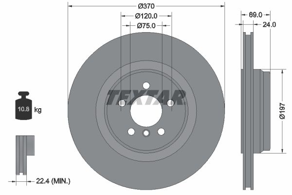 Textar 1 x Vented 370mm Brake Disc 92270003