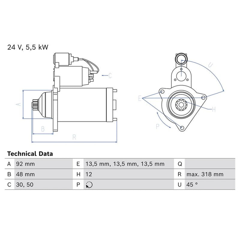 Bosch Starter Motor 24V 5.5kW 12 Teeth 0 986 026 040