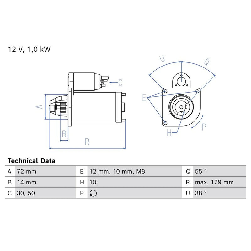 Bosch Starter Motor 12V 1kW 10 Teeth 0 986 027 370