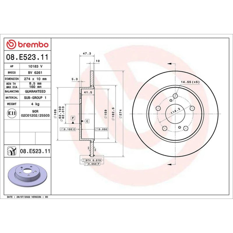 Brembo 2 x Solid Rear Brake Discs 08.E523.11-x2
