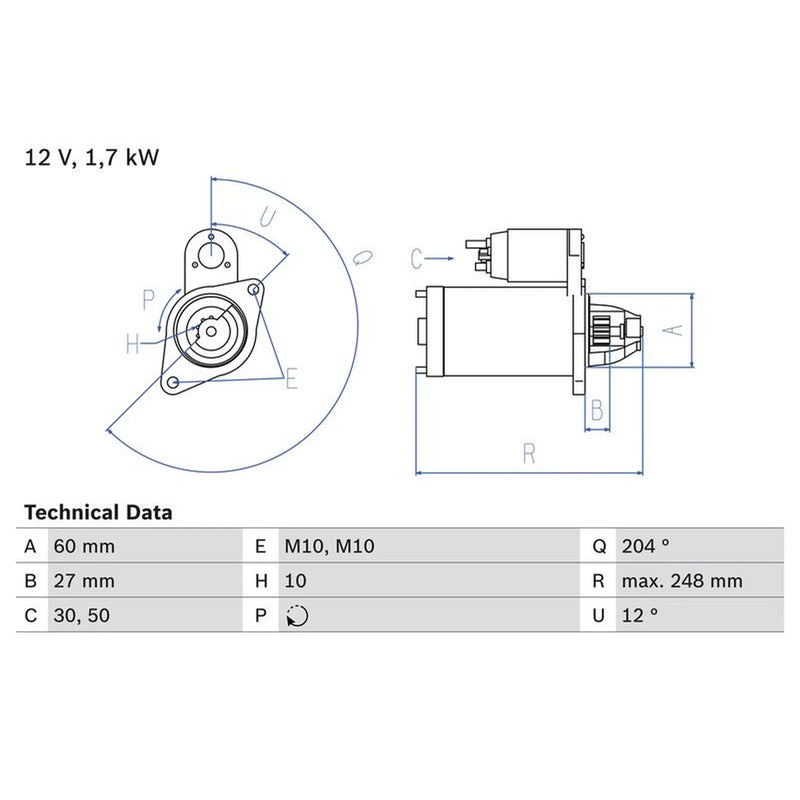 Bosch Starter Motor 12V 1.7kW 10 Teeth 0 986 023 100