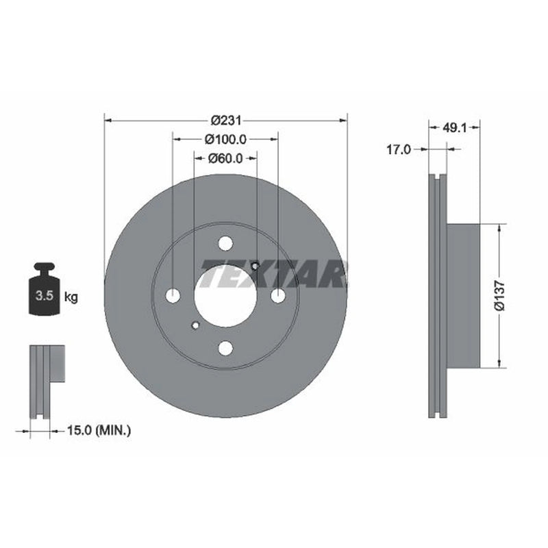 Textar 2 x Vented Front Brake Discs 92113300-x2