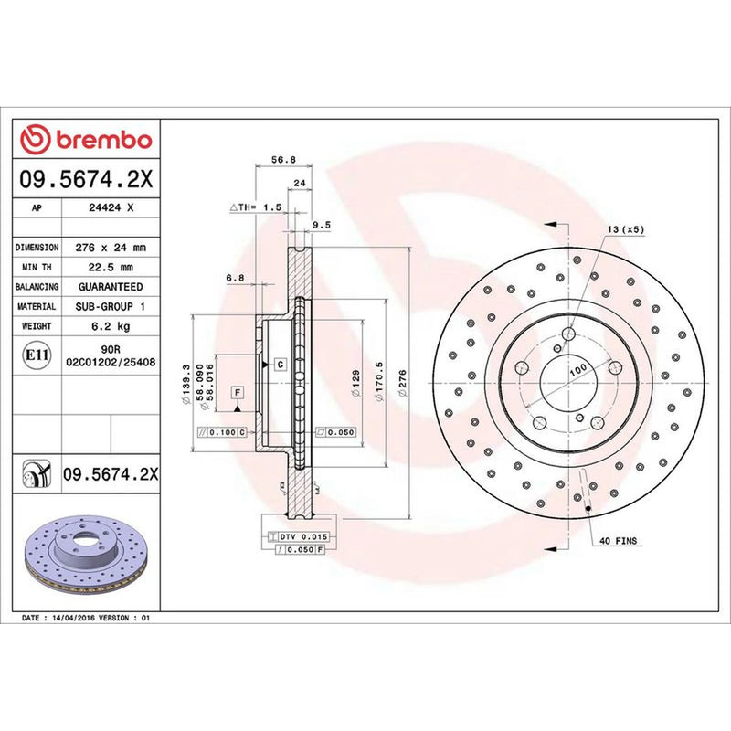 Brembo 2 x Perforated/Vented Front Brake Discs 09.5674.2X-x2