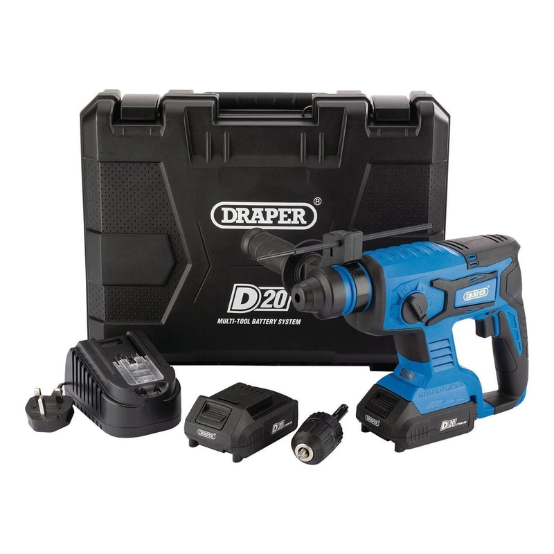 Draper D20 20V Brushless SDS+ Rotary Hammer Drill, 2 x 2.0Ah Batteries, 1 x Char Draper  - Town Parts