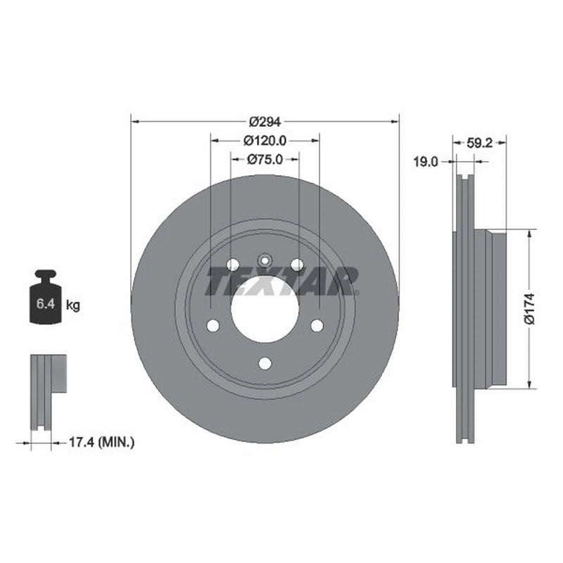 Textar 2 x Externally Vented Rear Brake Discs 92097303-x2