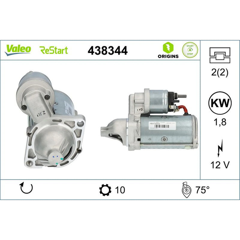 Valeo Starter Motor 12V 1.8kW 10 Teeth 438344