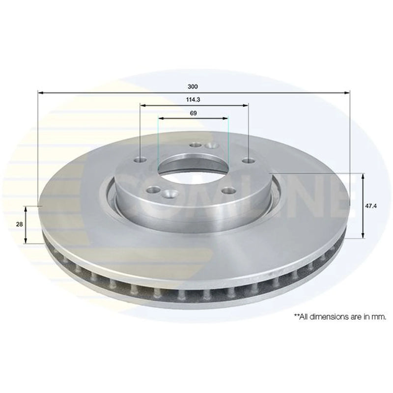 Comline 2 x Vented Front Brake Discs ADC1089V-x2