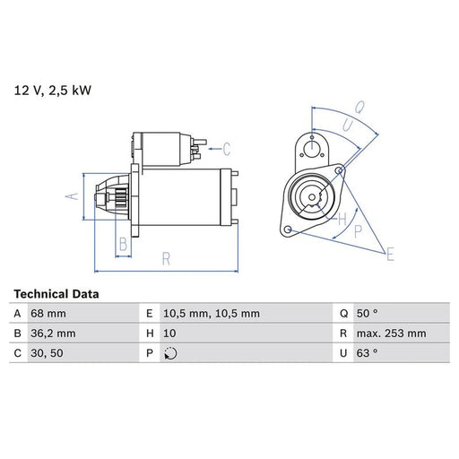 Bosch Starter Motor 12V 2.5kW 10 Teeth 0 986 025 120