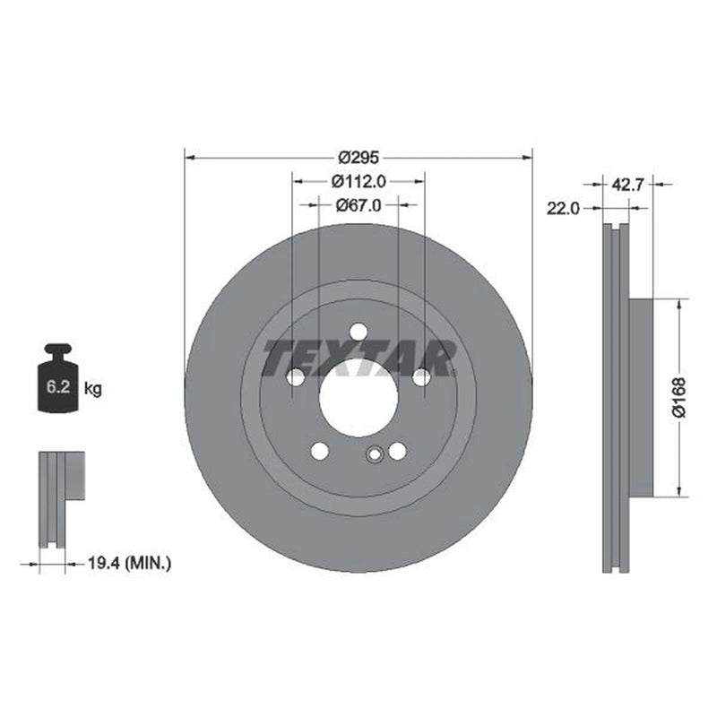 Textar 2 x Vented Rear Brake Discs 92286903-x2