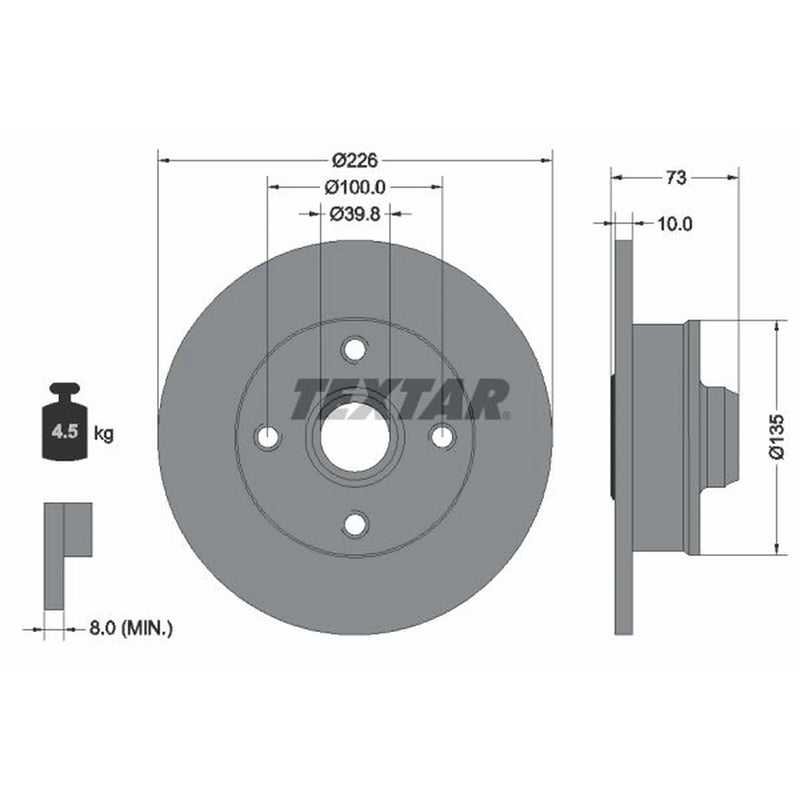 Textar 2 x Solid Rear Brake Discs 92154203-x2