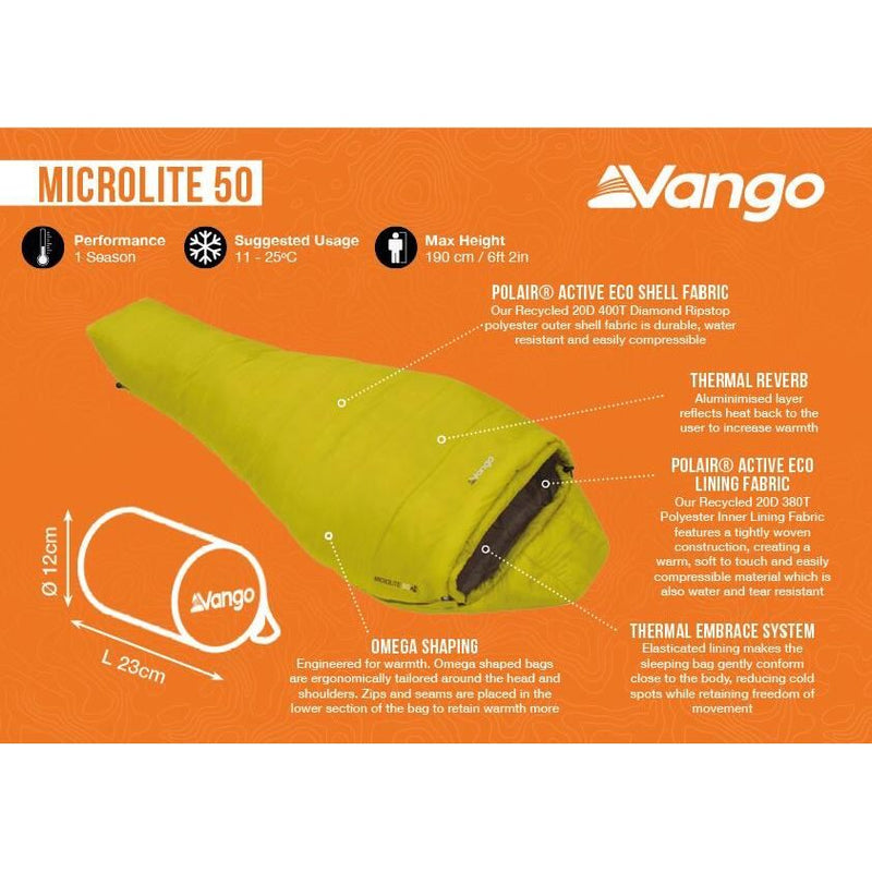 Vango Microlite 50 50 Blazing Yellow Sleeping Bag - Vango - Van Life Living