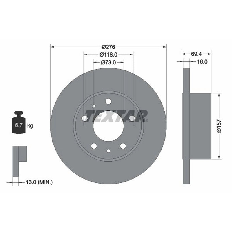 Textar 2 x Solid Rear Brake Discs 93104700-x2