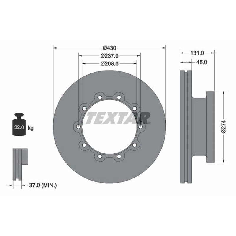 Textar 2 x Internally Vented Front Brake Discs 93088300-x2