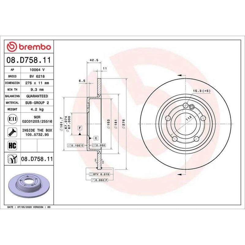 Brembo 2 x Solid Rear Brake Discs 08.D758.11-x2