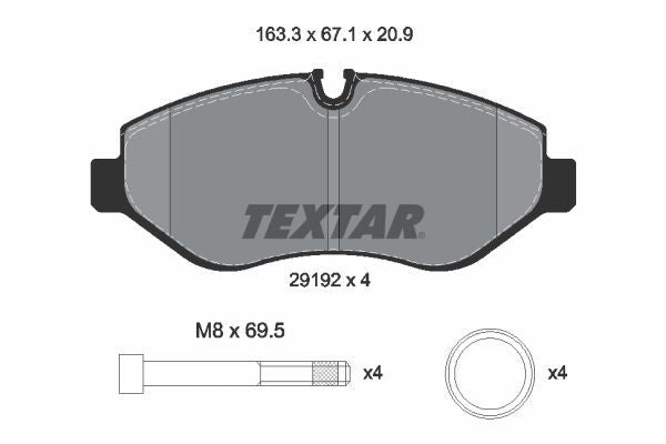 Textar Brake Pad Set Front 163.3mm x 67.1mm x 20.9mm 2919209