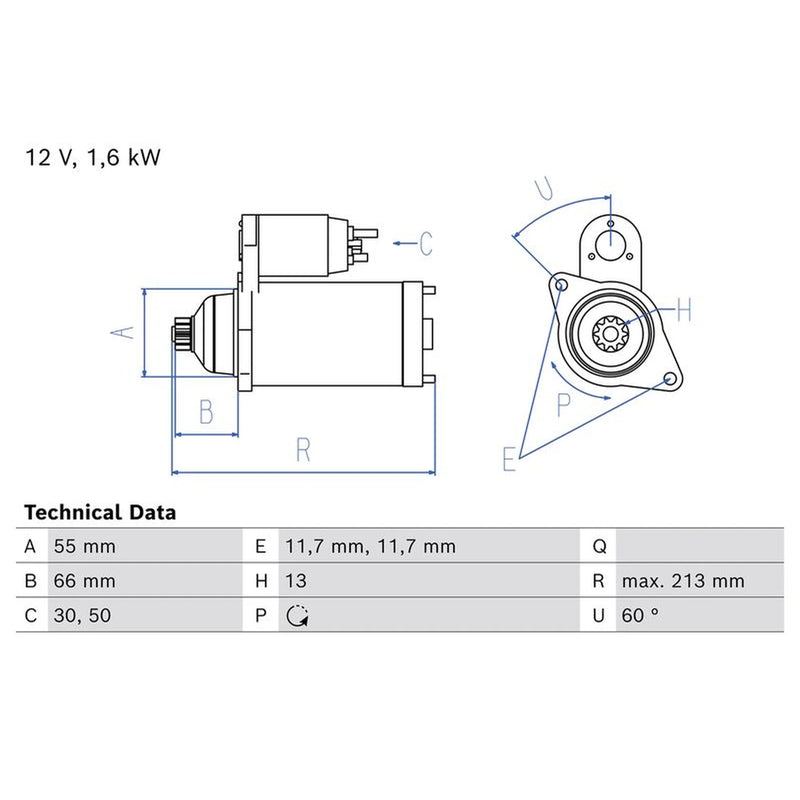 Bosch Starter Motor 12V 1.7kW 13 Teeth 0 986 026 080