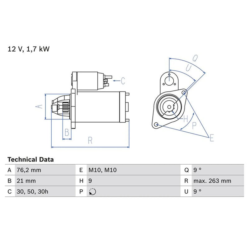 Bosch Starter Motor 12V 1.7kW 9 Teeth 0 986 016 920