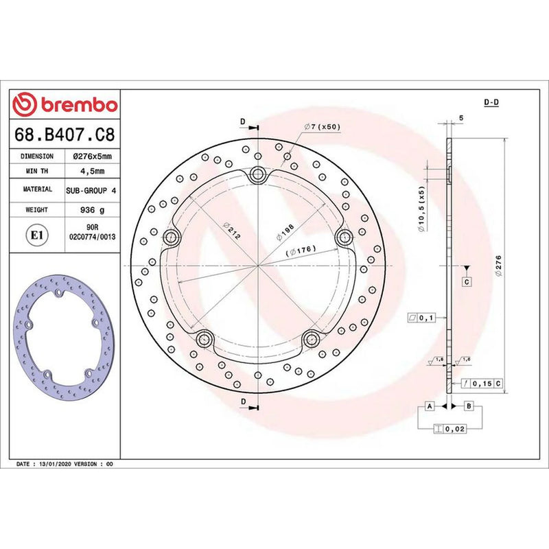 Brembo 2 x Rigid Rear Brake Disc Brake Discs 68B407C8-x2