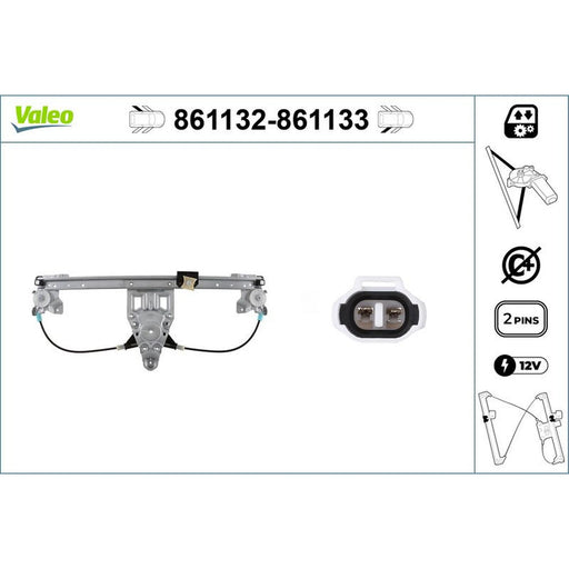 Valeo Electric Window Regulator Lifter Right Rear 861133