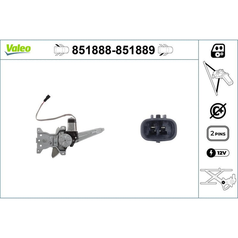 Valeo Electric Window Regulator Lifter Right Rear 851889