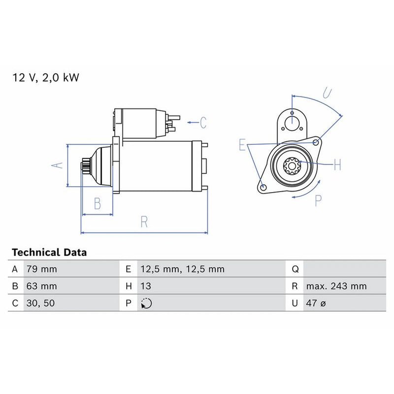 Bosch Starter Motor 12V 2kW 13 Teeth 0 986 027 360