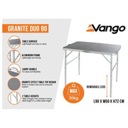 Vango Granite Duo 90 Height Adjustable Folding Camping Table - Vango - Van Life Living