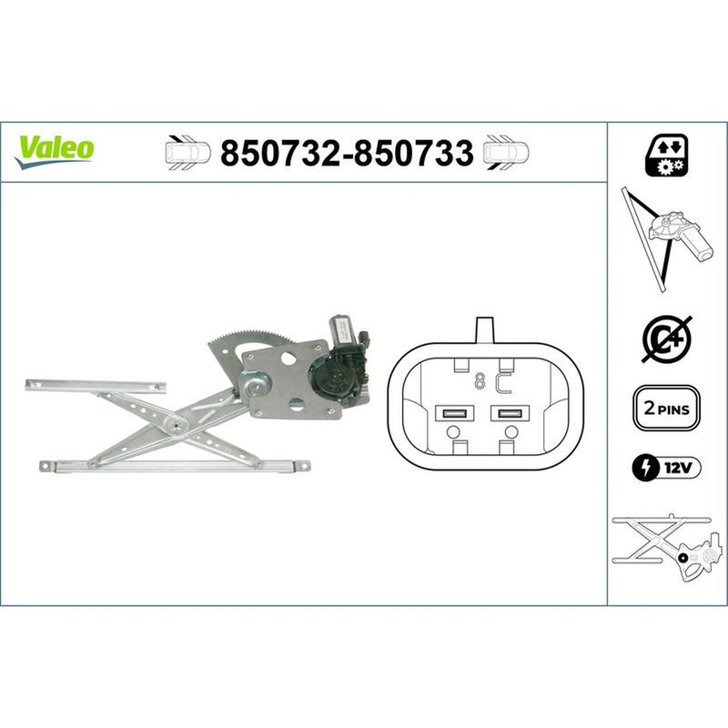 Valeo Electric Window Regulator Lifter Right Rear 850733