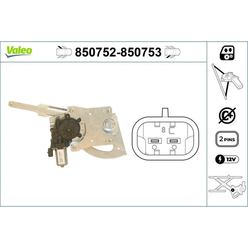Valeo Electric Window Regulator Lifter Right Rear 850753