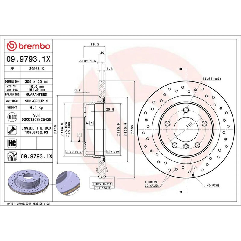 Brembo Xtra 2 x Perforated/Vented Rear Brake Discs 09.9793.1X-x2