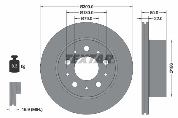 Textar 1 x Vented 300mm Brake Disc 92284303