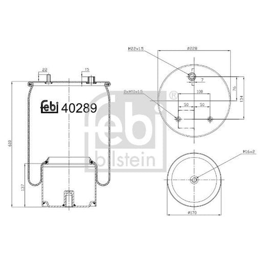 Febi Air Suspension Bellow 170mm Rear Right 40289