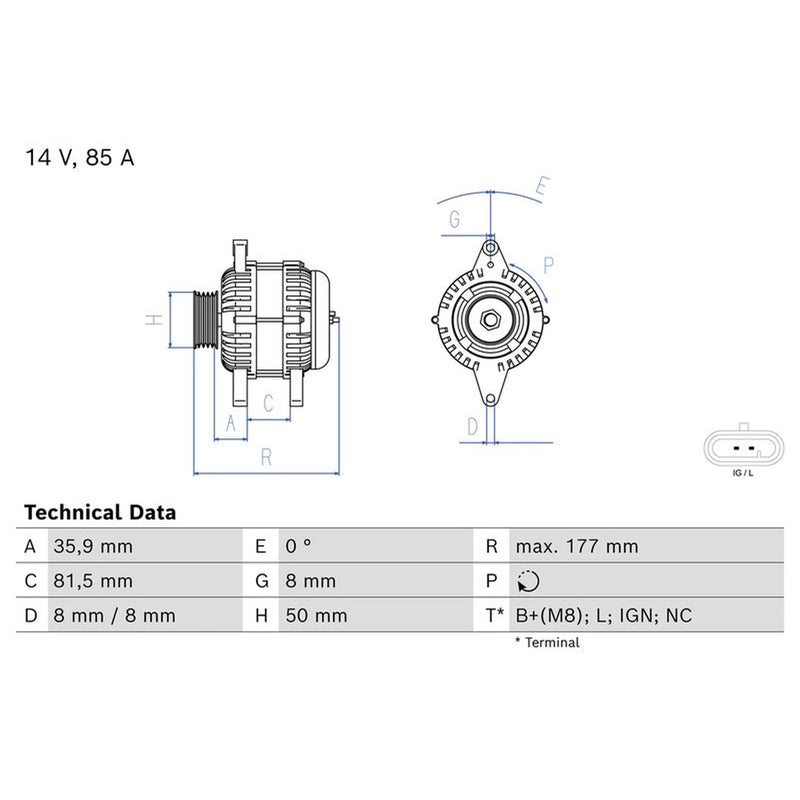 Bosch Car Alternator 12V 0 986 086 400